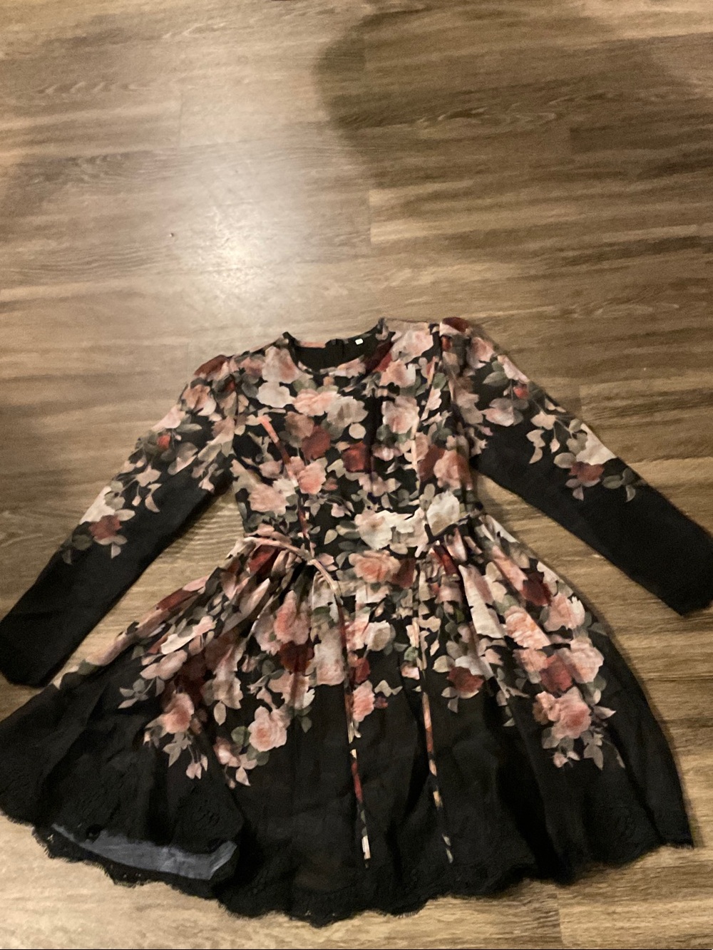 Girls' Black Floral Long-Sleeve Dress
